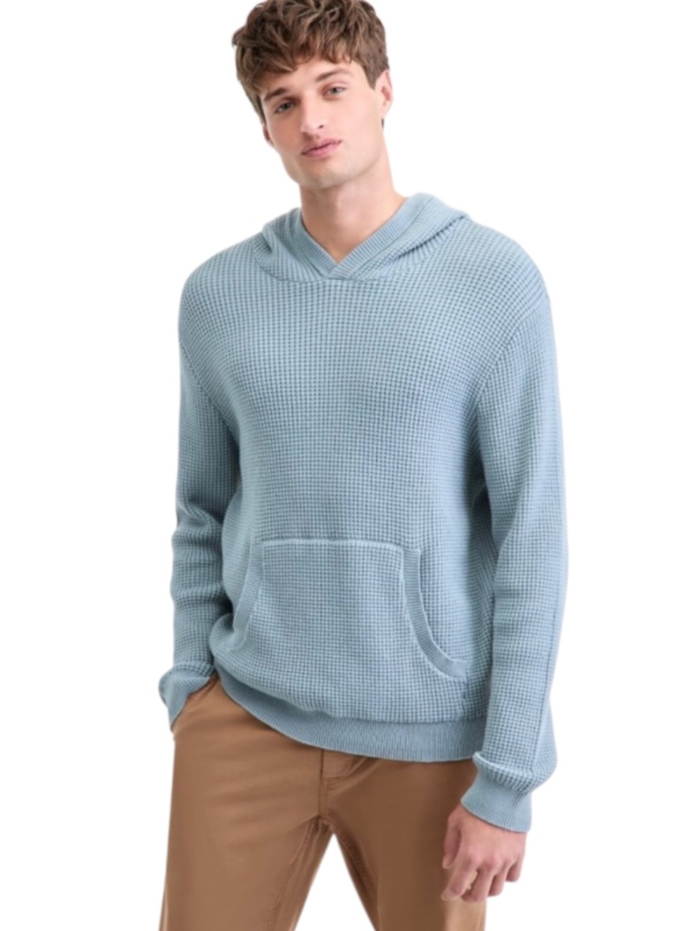 Sun + Stone Men's Waffle-Knit Pullover Hoodie, Blue Hail Size S - NWT